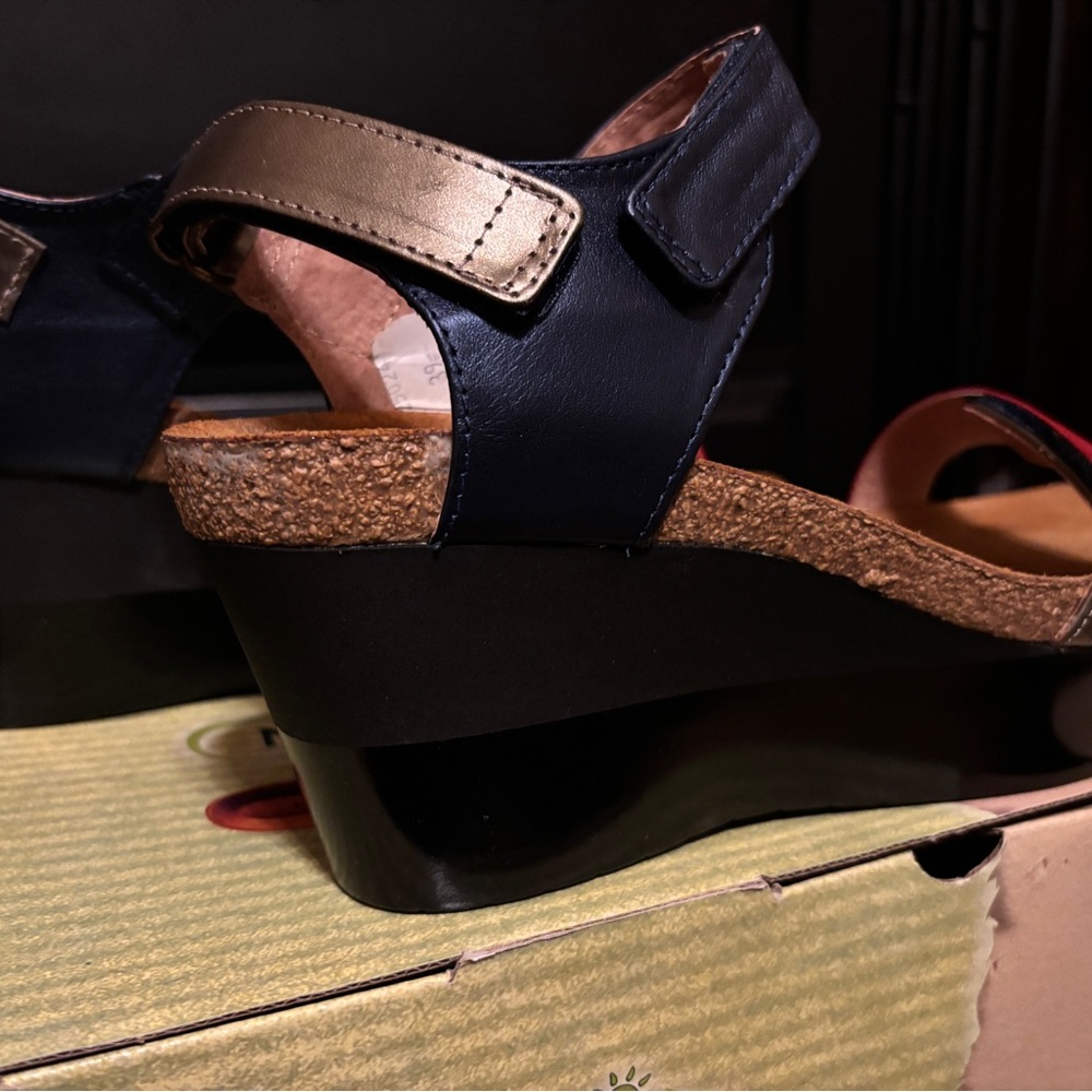 Naot Women's Navy, Red, and Olive Wedge Sandals - Picture 4 of 8